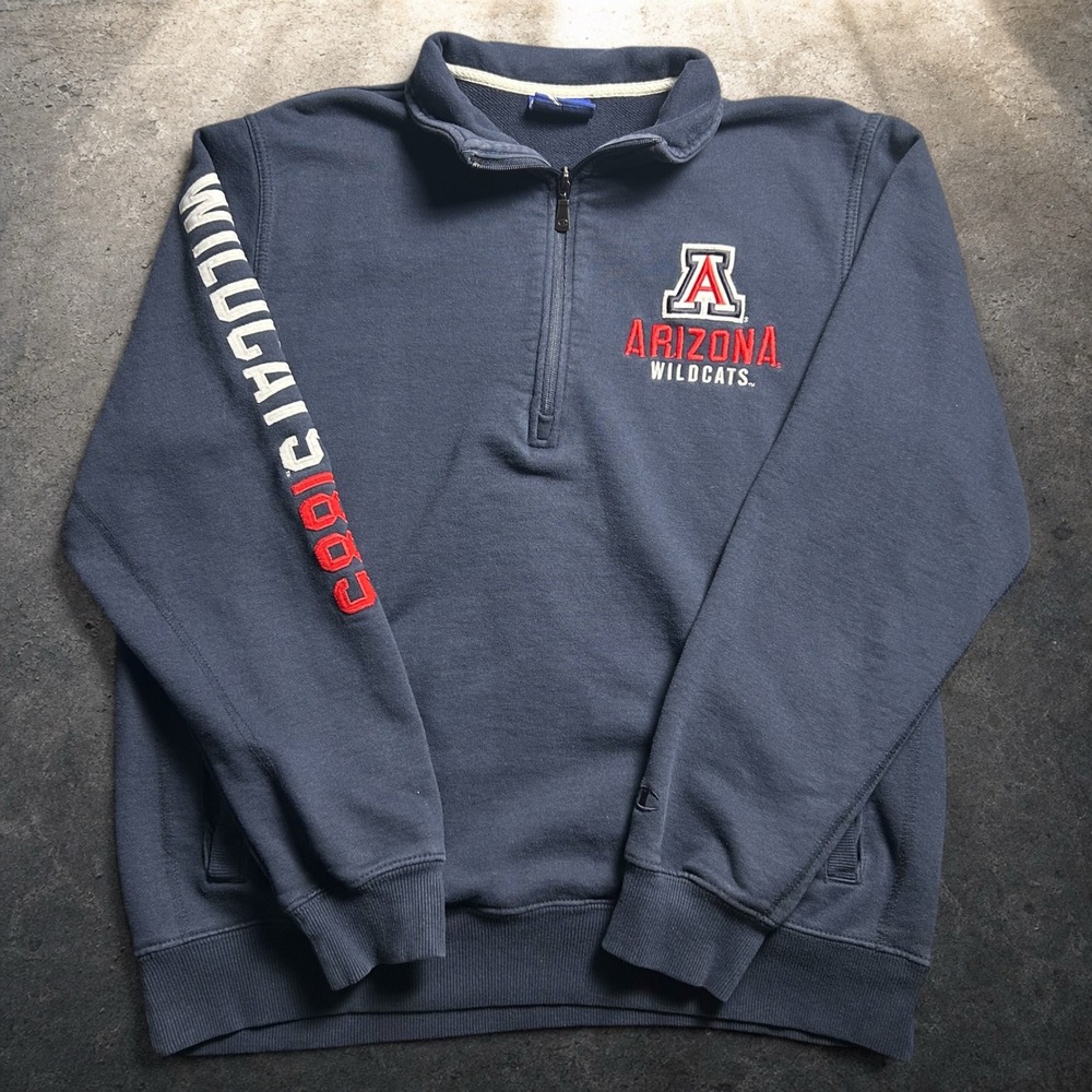 Champion Arizona Wildcats Quarter Zip Sweatshirt Navy Blue XL Retro Goth 90s